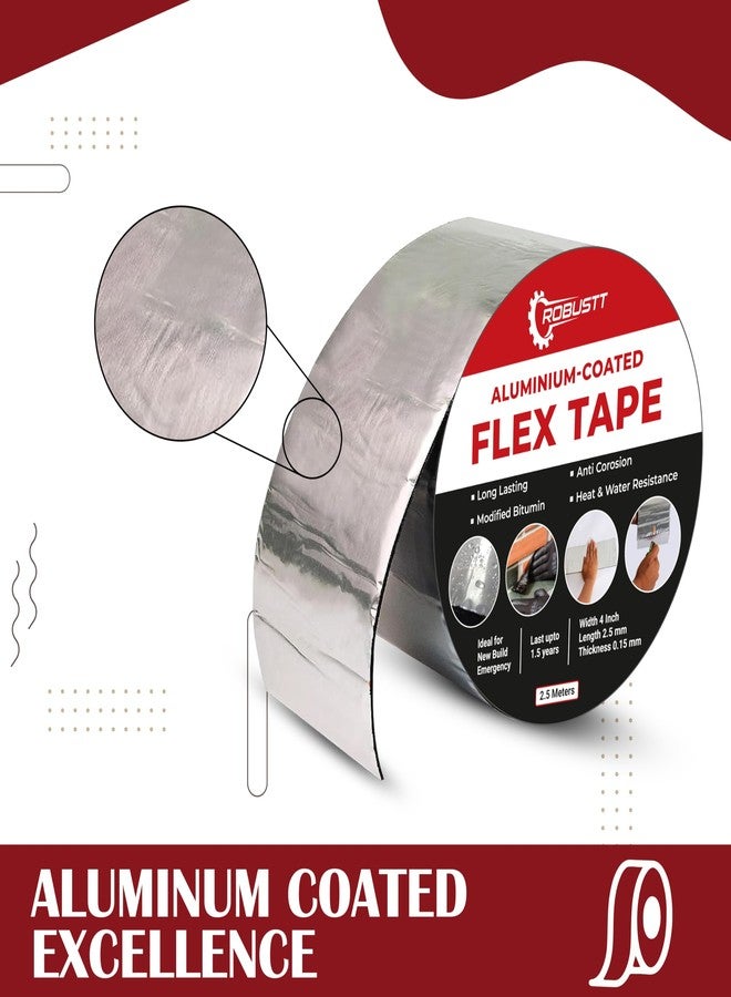 روبوست شريط مرن متين مطلي بالألومنيوم - 10 سم × 2.5 متر - حل قوي للغاية ومقاوم للماء لتسربات المياه، إحكام ممتاز وإصلاحات (عبوة من قطعة واحدة) - Image 2